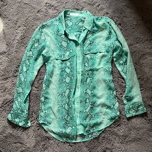 Equipment Femme Turquoise Snakeskin Button-down Blouse